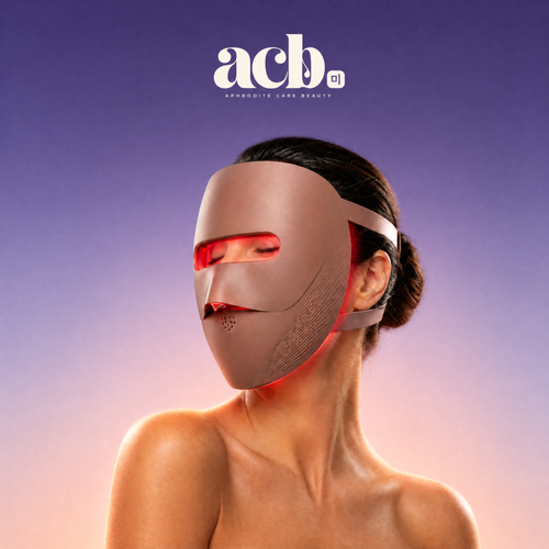 Masque LED Spectra 3D acb porté, lumière rouge allumée